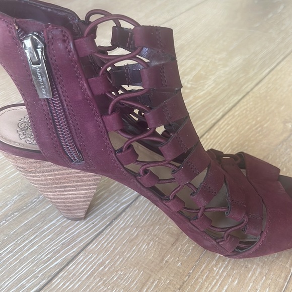 Vince Camino Burgundy Suede Heels/Sandal Booties Size 7 - Picture 3 of 6